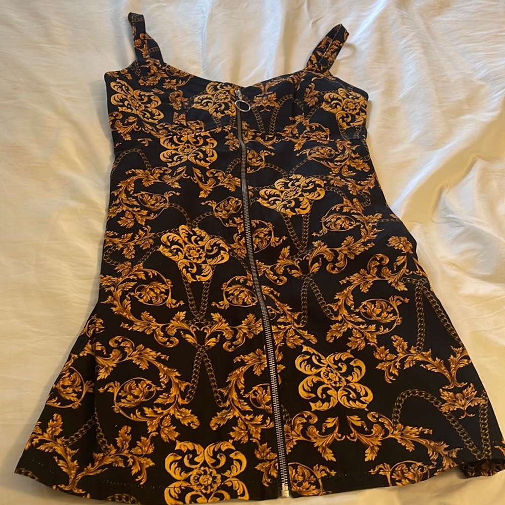 Denmin material black and gold mini dress